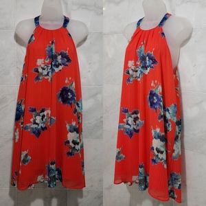 ASTR the Label High Neck Floral Shift Dress Orange sz L